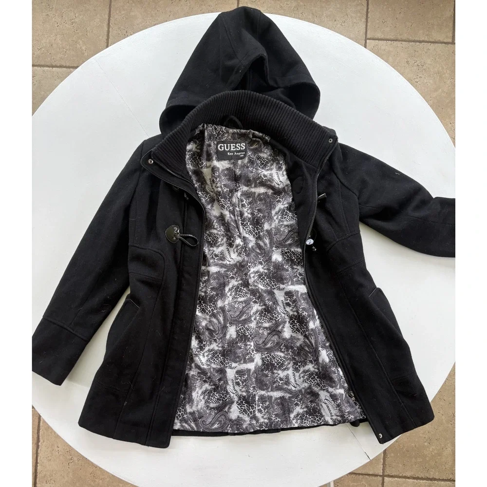 Guess Women’s Gray Wool Blend Coat Full Zip Toggle Buttons Size Large